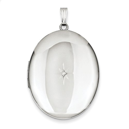 Sterling Silver .01ct Diamond Solitaire 34mm Round Oval Locket Pendant