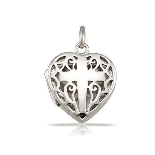 WithLoveSilver 925 Sterling Silver Filigree Cross Heart Shape Locket Pendant