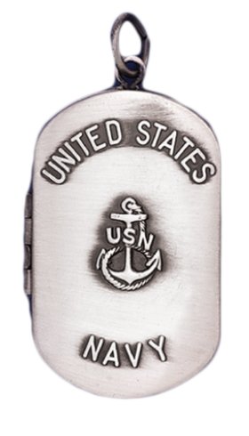 US Jewels And Gems Sterling Silver US Navy 2 Photo Dog Tag Military Locket