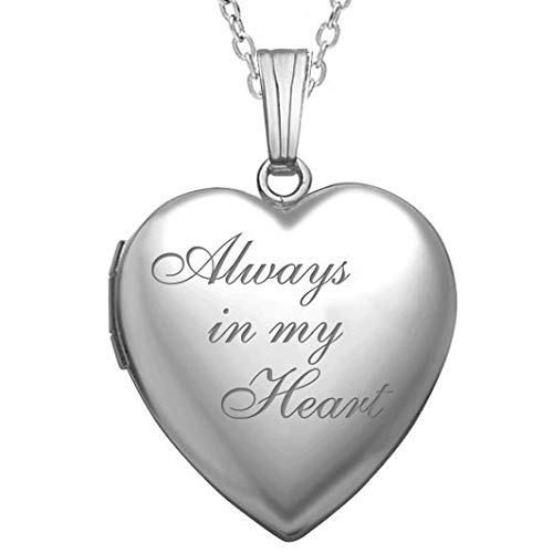 PicturesOnGold.com Always in My Heart Silver Heart Locket Pendant Necklace - 3/4 inch X 3/4 inch - Includes Sterling Silver 18 inch Cable Chain.