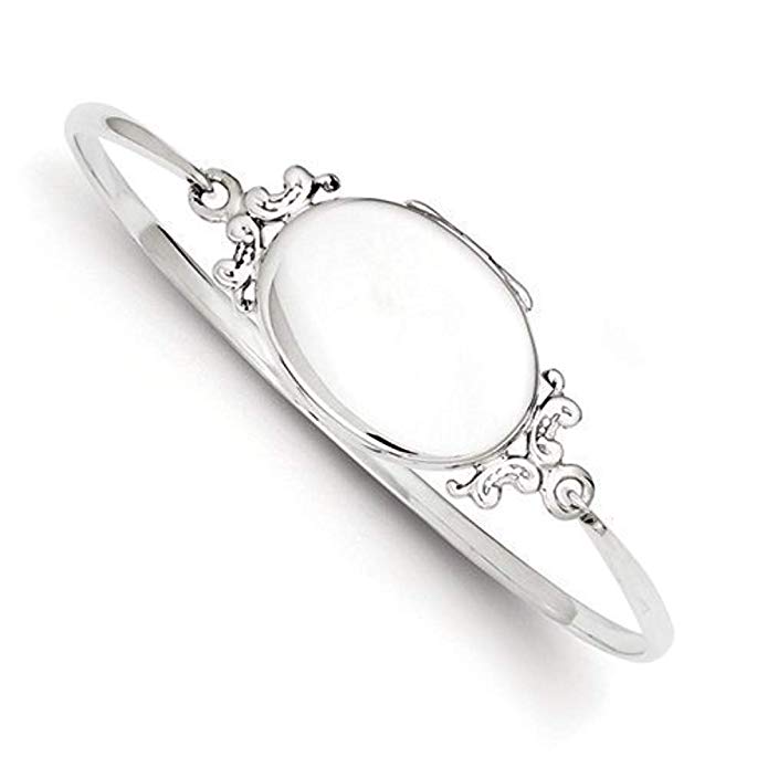 PicturesOnGold.com Sterling Silver Oval Locket Bangle - 3/4 Inch X 1 Inch Sterling Silver - 7 Inch Bangle with Engraving