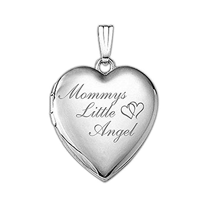 Sterling Silver Mommys Little Angel Heart Locket - 3/4 Inch X 3/4 Inch