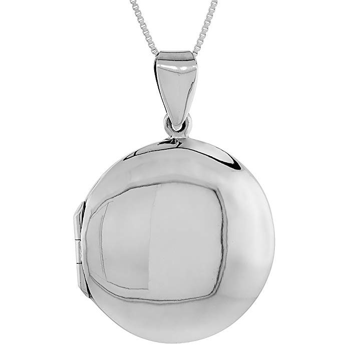 Sterling Silver Round Locket Pendant / Charm Polished Handmade, 1 1/8 inch