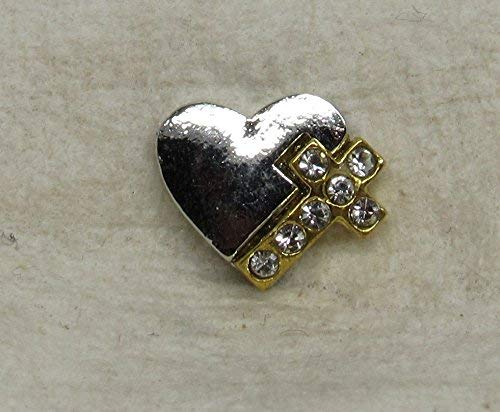 Silver Heart with Cross Floating Charm