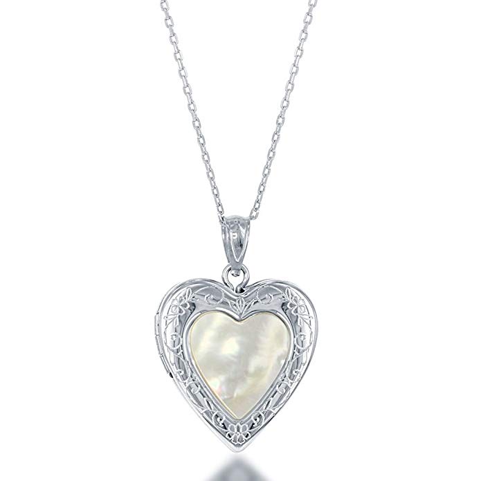 Sterling Silver Mother of Pearl Heart Locket 18