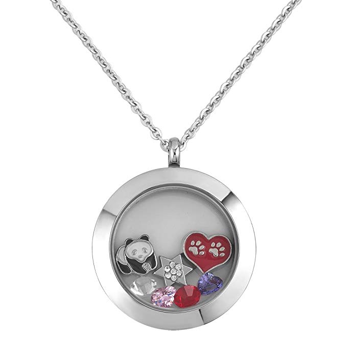 Q&Locket Panda Star Animal Floating Charms Glass Living Memory Locket Pendant Necklace