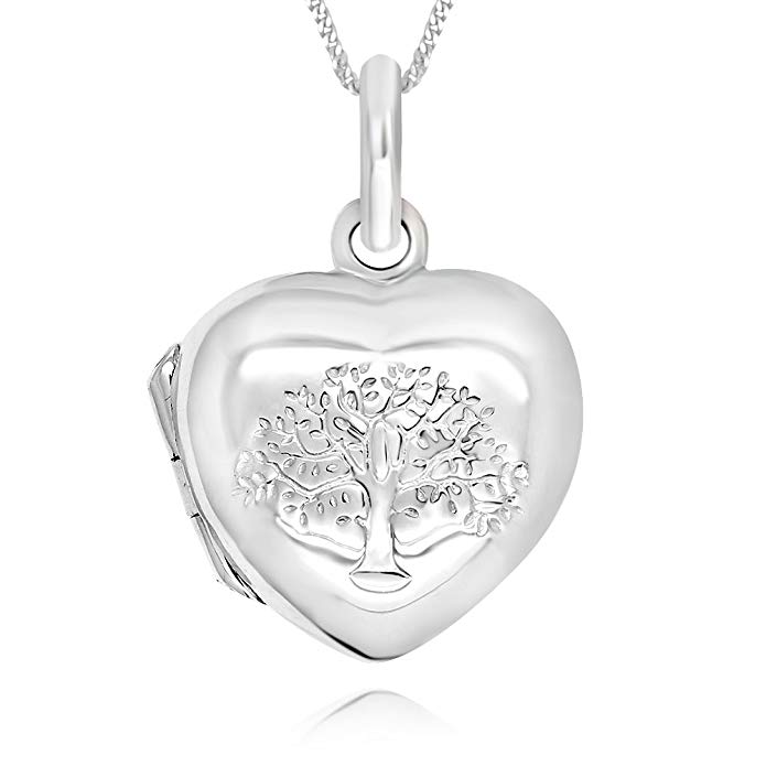 925 Sterling Silver Tree of Life Heart Locket Necklace, 18