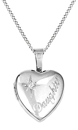 Jewel Zone US Cubic Zirconia Daughter Heart Locket Pendant in 14k Gold Over Sterling Silver