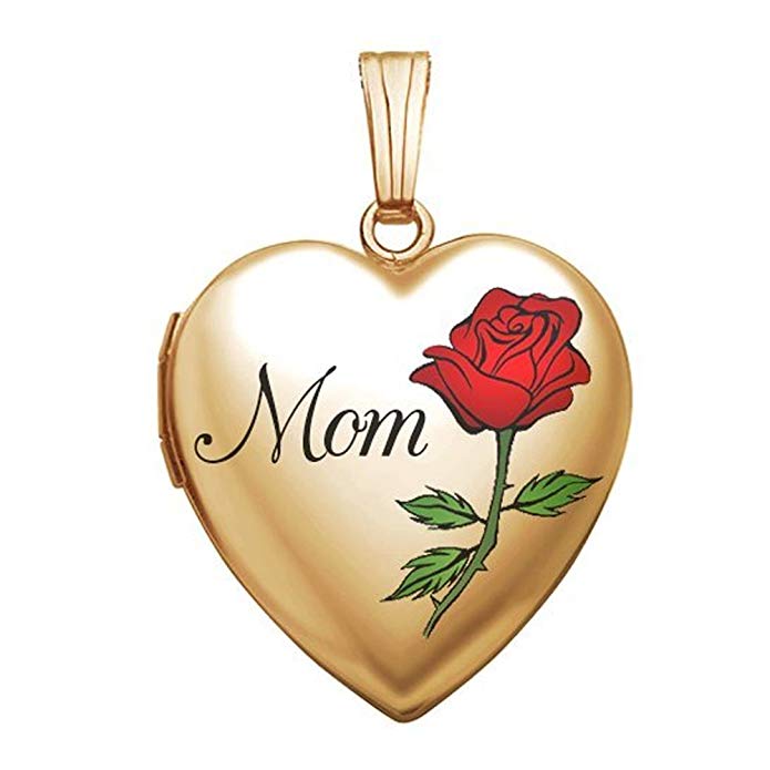 PicturesOnGold.com 14K Gold Filled Mothers Day Mom Rose Heart Locket - 3/4 Inch X 3/4 Inch in Solid 14K Gold Filled