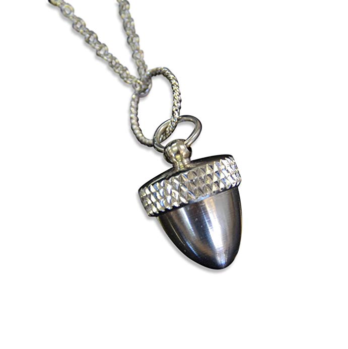 Stainless Steel Acorn Capsule Pendant Necklace - Screw Top Cremation Ashes Jewelry