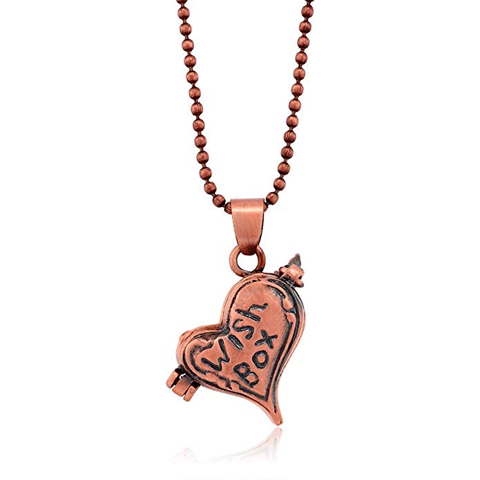 Gem Stone King Stunning Heart Shape with Wish Box Engraved Locket Pendant With 28 Inch Chain