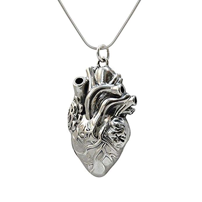 Sterling Silver Lifelike Anatomical Heart Locket, 18