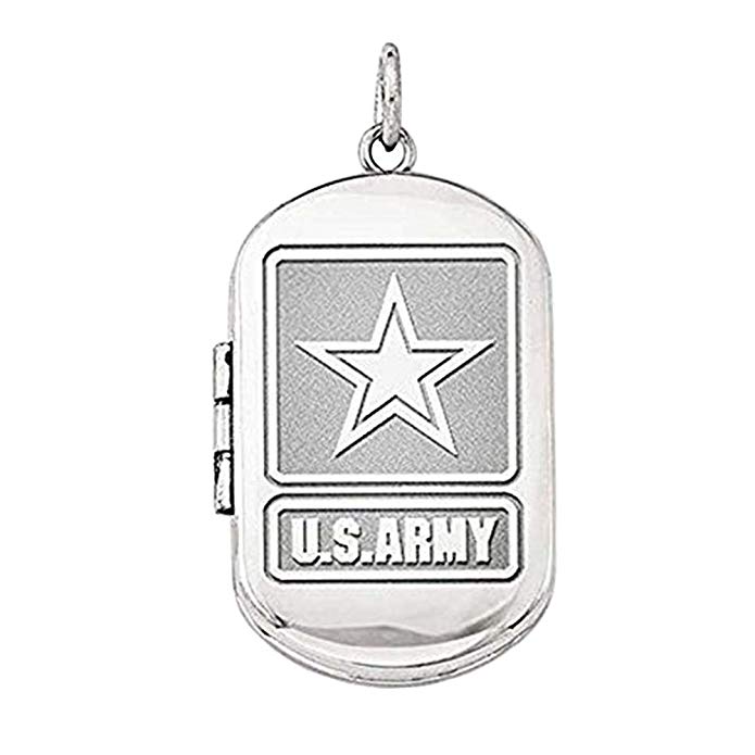 Sterling Silver Army Dogtag Locket - 1 Inch X 1 1/4 Inch Sterling Silver