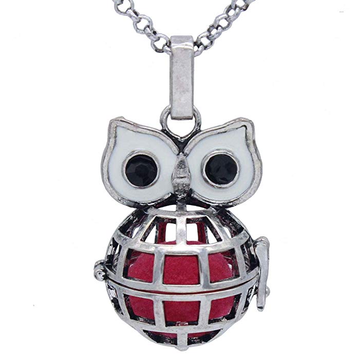 Antique Silver Globe Earth Owl Locket Essential Oil Aromatherapy Diffuser Pendant Chain Necklace Charms