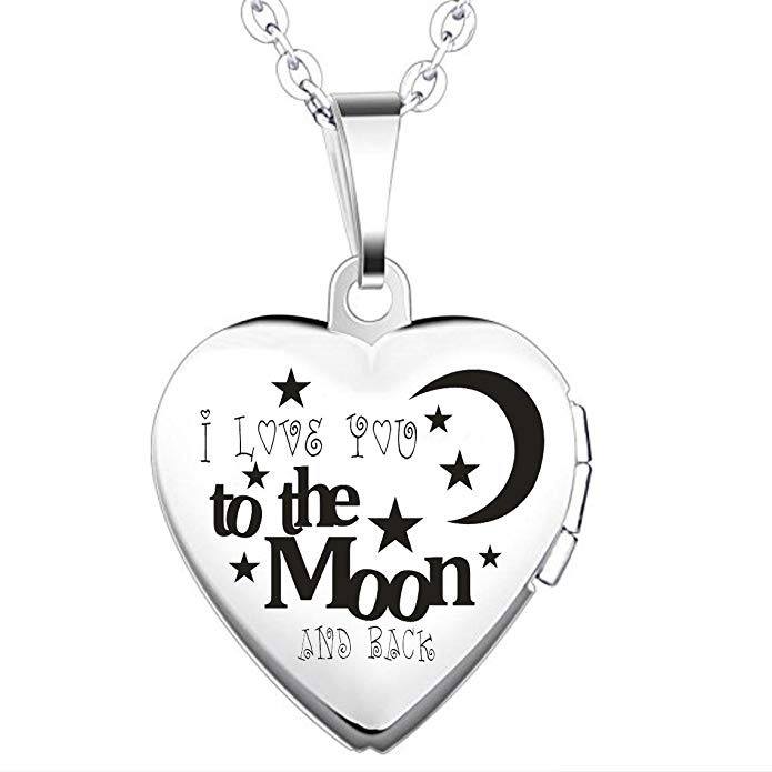 I love you to the moon and back Heart Lockets Necklaces for Women 45cm Chains