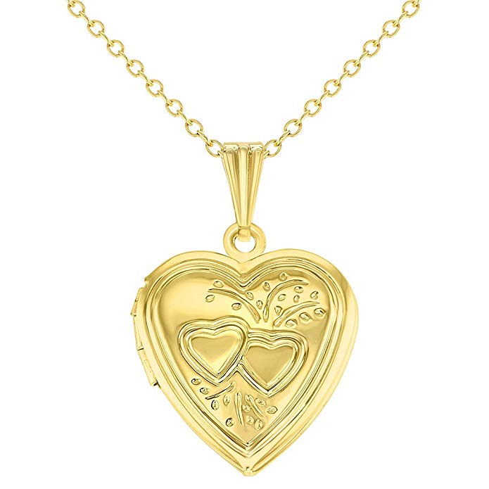 In Season Jewelry Gold Tone Small Love Double Heart Photo Locket Pendant Necklace 19