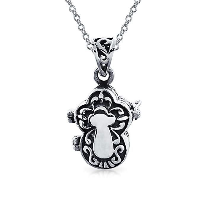 Cross Poison Prayer Box Locket Pendant Sterling Silver Necklace 18 Inches