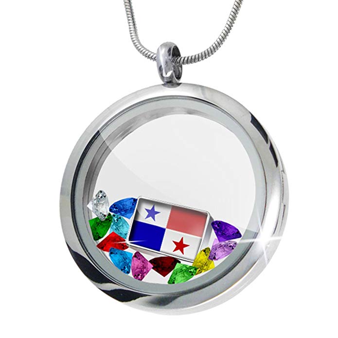 NEONBLOND Floating Locket Set Panama Flag + 12 Crystals + Charm