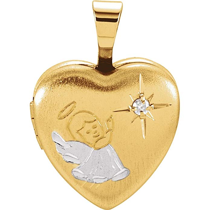 Bonyak Jewelry 14k Yellow Gold-Plated Sterling Silver Diamond Angel Heart Locket