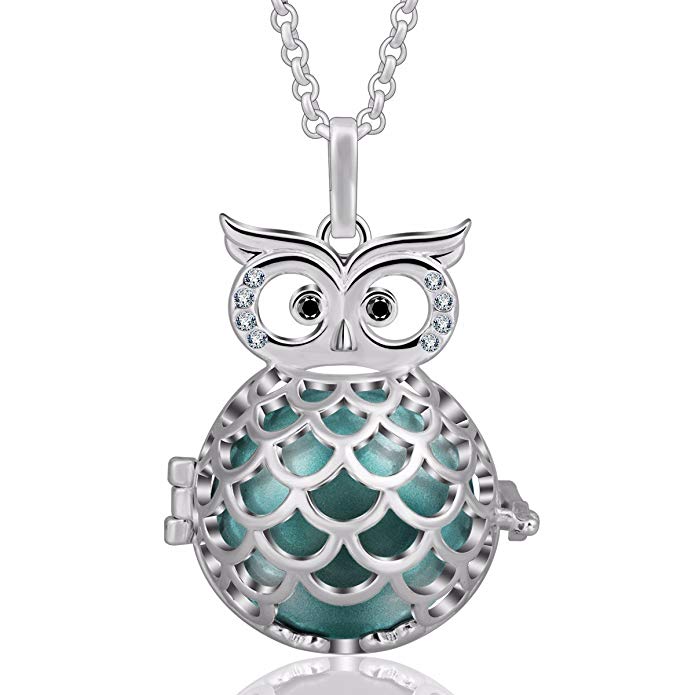 EUDORA Harmony Ball Wise Owl 20mm Pendant Pregnancy Long Necklace Mexico Bola Chime 45