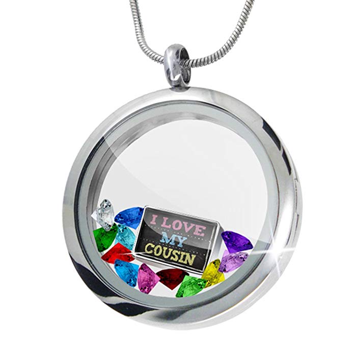 NEONBLOND Floating Locket Set Chalkboard with I Love my Cousin + 12 Crystals + Charm, Neo