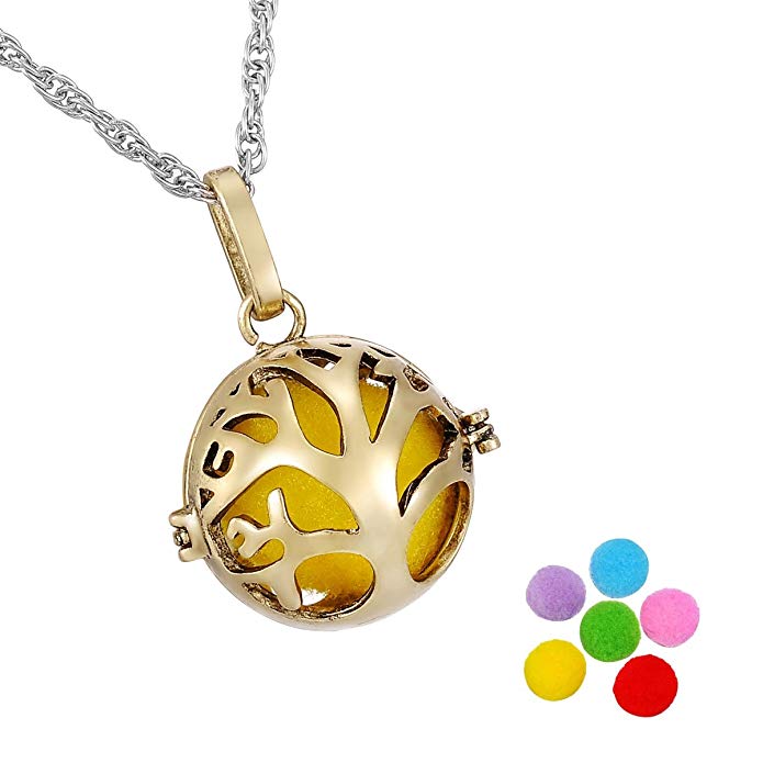 HooAMI Tree of Life Locket Necklace Cage Fragrance Essential Oil Aromatherapy Diffuser