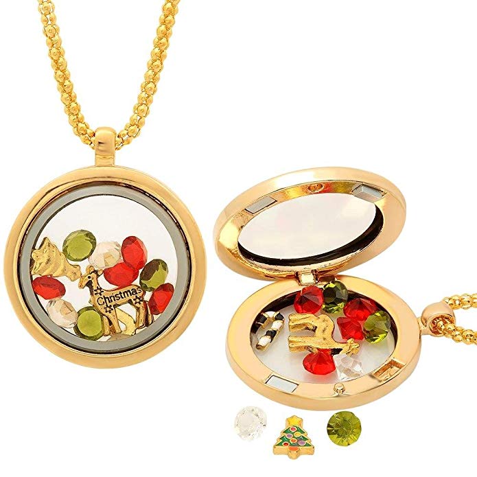 Gem Stone King Christmas Collection Multi-Colored Crystals Charm Locket Pendant Necklace