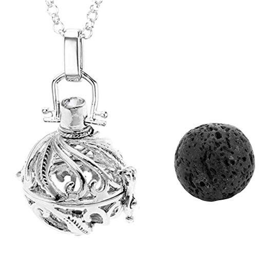 Top Plaza Aromatherapy Essential Oil Diffuser Necklace Antique Silver Tree of Life Locket Pendant Necklace W/12 Dyed Lava Stones (1 Lava Stone - Hollow Leaf)