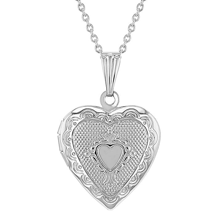 In Season Jewelry Small Textured Photo Memory Locket Heart Womens Pendant Necklace 19