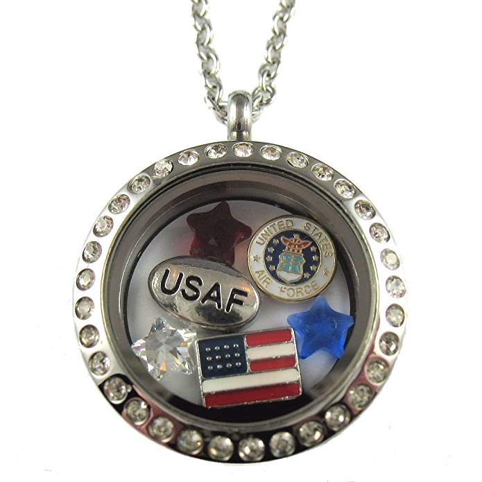 FCL Designs - Air Force Theme Floating Charm Locket Necklace