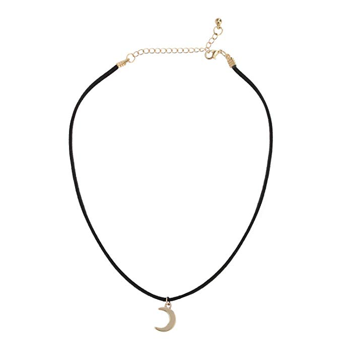 ASHI'S Collection Crescent Charm Dangle Choker on a Black Suede Cord for Women and Girls!!