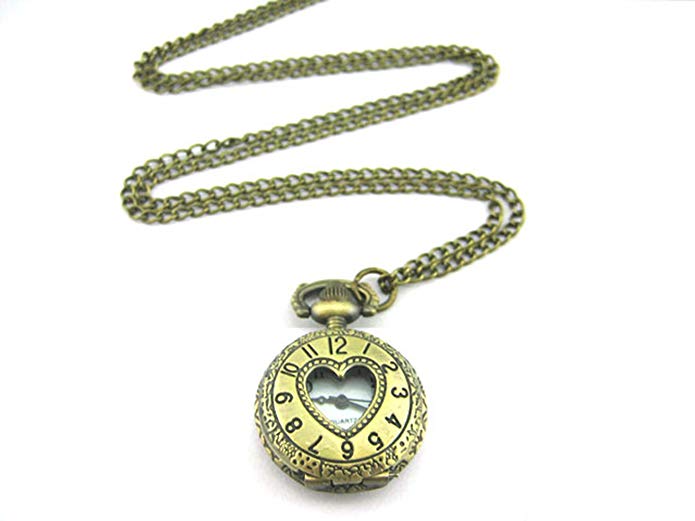 Cute Locket Necklace Heart Hollow Out Shape with Number Watch Necklace