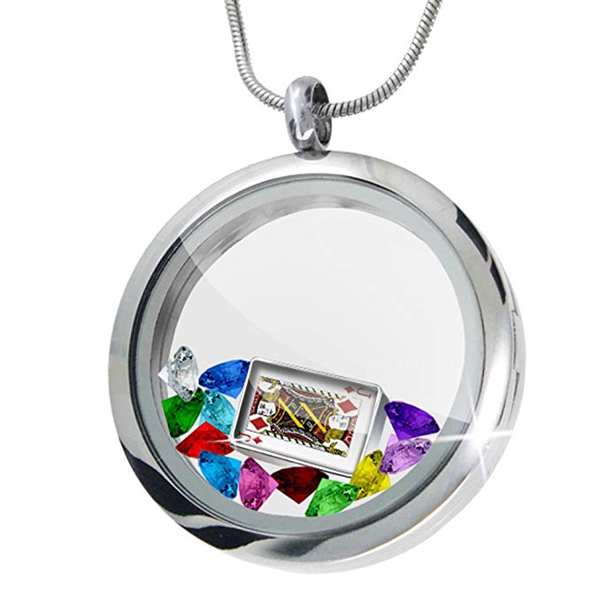 NEONBLOND Floating Locket Set Jack of Diamonds - Jack/card game + 12 Crystals + Charm,