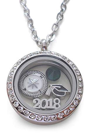 JewelryEveryday 2018 Graduate Gift Locket Necklace with Birthstone - Good Luck on the Path Ahead of You