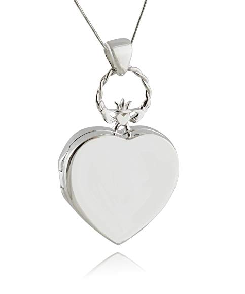 Sterling Silver Irish Claddagh Heart Locket Necklace, 18