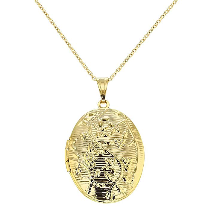 In Season Jewelry Gold Tone Oval Floral Design Photo Locket Memory Pendant Necklace 19