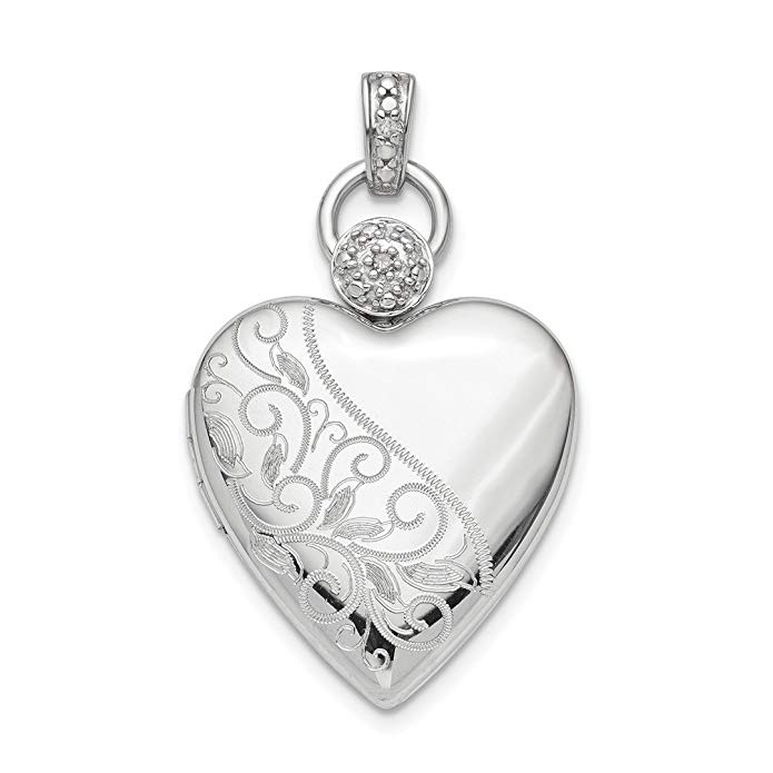 925 Sterling Silver Plate 21mm Heart Diamond Accent Photo Pendant Charm Locket Chain Necklace That Holds Pictures Fine Jewelry For Women Gift Set