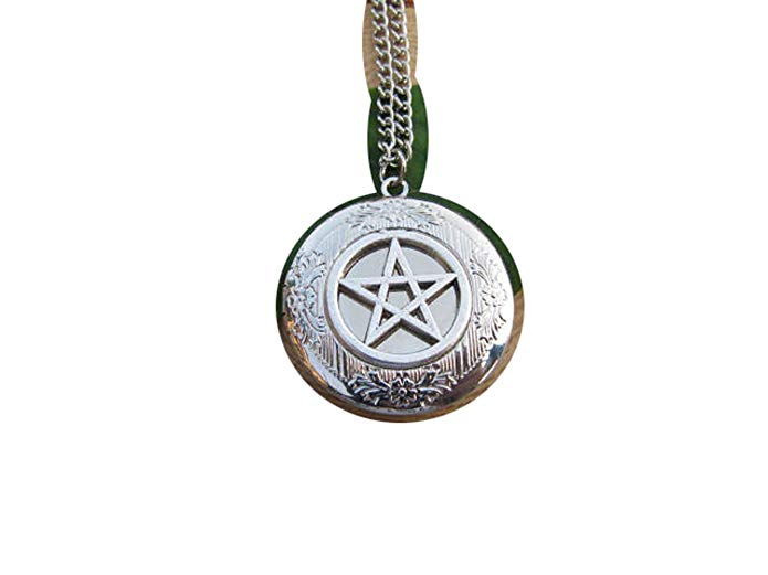 Silver Pentacle Locket Necklace Gothic Pentacle Charm Medieval Fantasy Locket Necklace Pentagram Locket Necklace