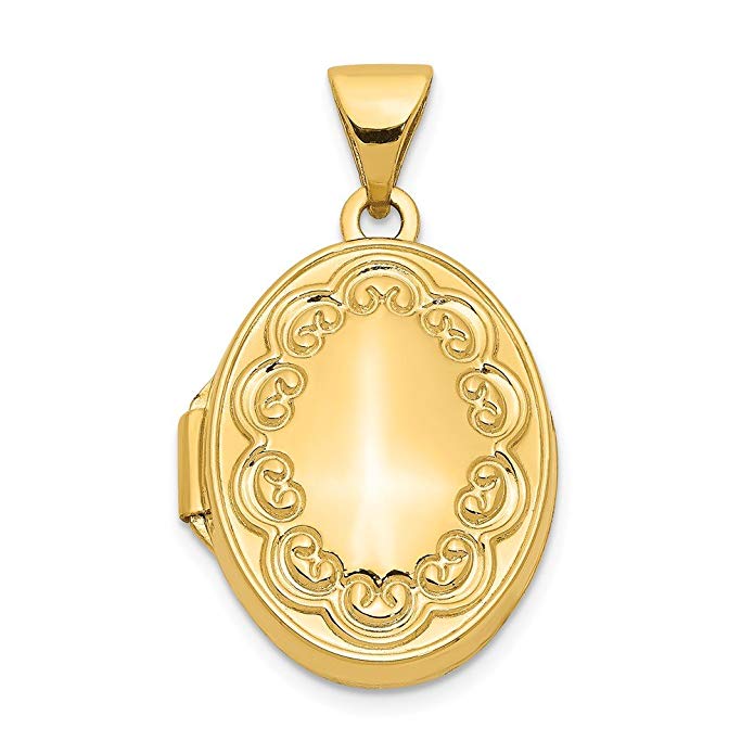 Beautiful Yellow gold 14K 14k Scroll Oval Locket comes with a Free Jewelry Gift