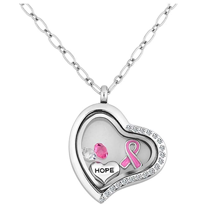 Breast Cancer Awareness Pink Ribbon Hope Floatimg Charms Memory Living Locket Magnetic Necklaces Pendant