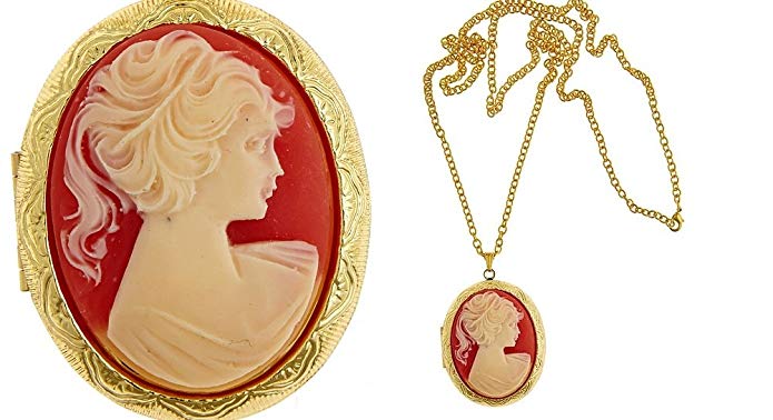 Carnelian Madonna Cameo Locket Retro Fashion NYC