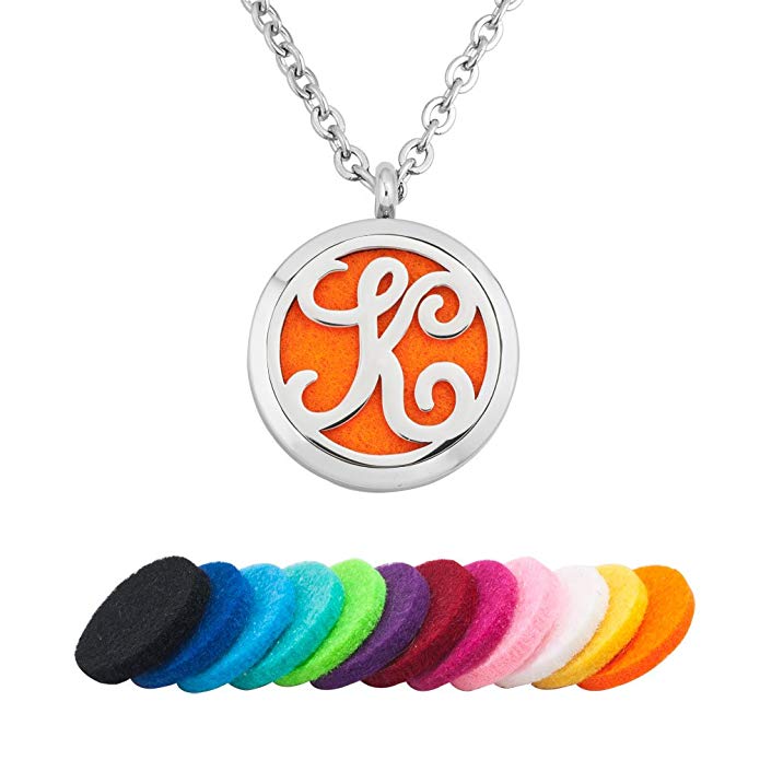 DemiJewelry Monogram Aromatherapy Essential Oil Diffuser Necklace Locket Pendant with 24