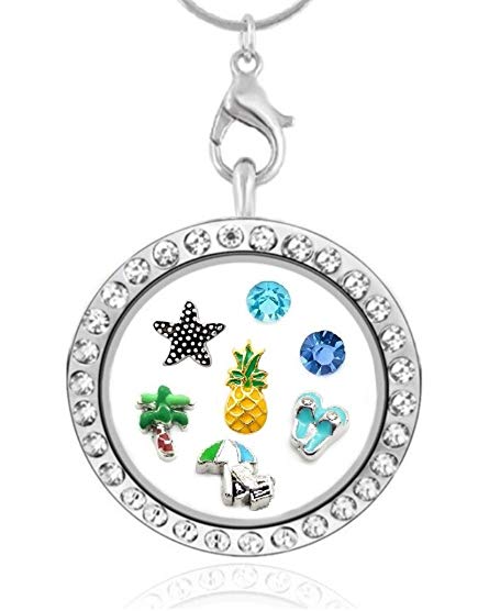 Cherityne Season Themed 30mm Round Crystal Floating Charm Locket Necklace