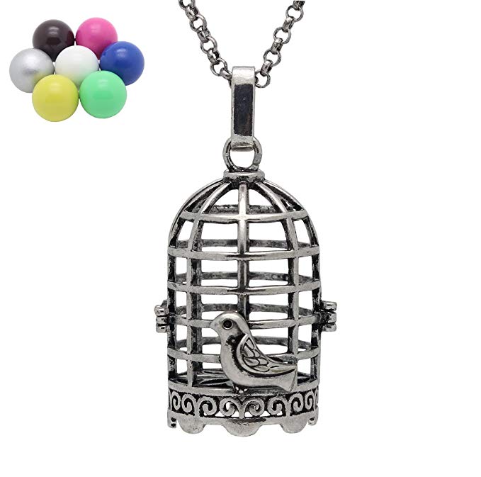 Ancient Silver Copper Birdcage Bird Bell Locket Necklace for Aromatherapy Oil Fragrance Diffuser