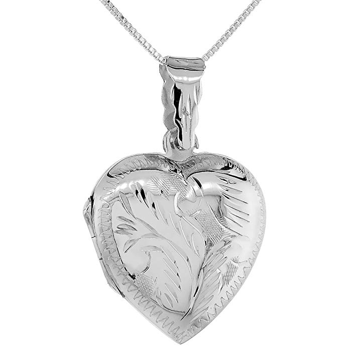 Sterling Silver Heart Locket Pendant / Charm Engraved Handmade, 1 inch