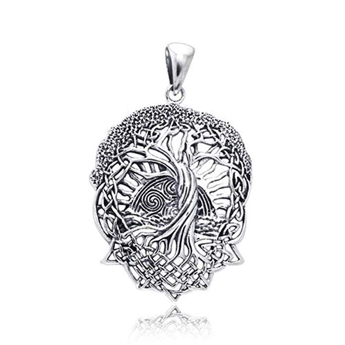 Rising Sun Celtic Knot Tree of Life Stelring Silver Pendant