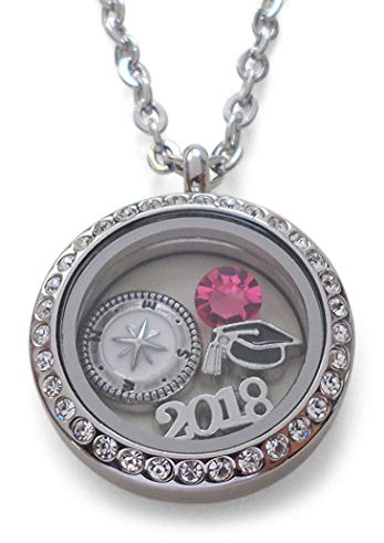 JewelryEveryday 2018 Graduate Gift Locket Necklace with Birthstone - Good Luck on the Path Ahead of You