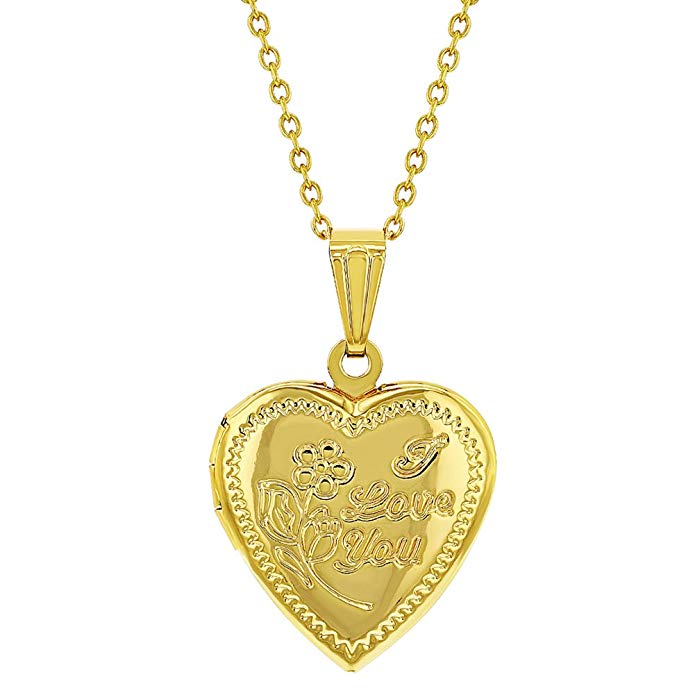 In Season Jewelry Gold Tone Small Heart Photo Locket I Love You Womens Necklace Pendant 19