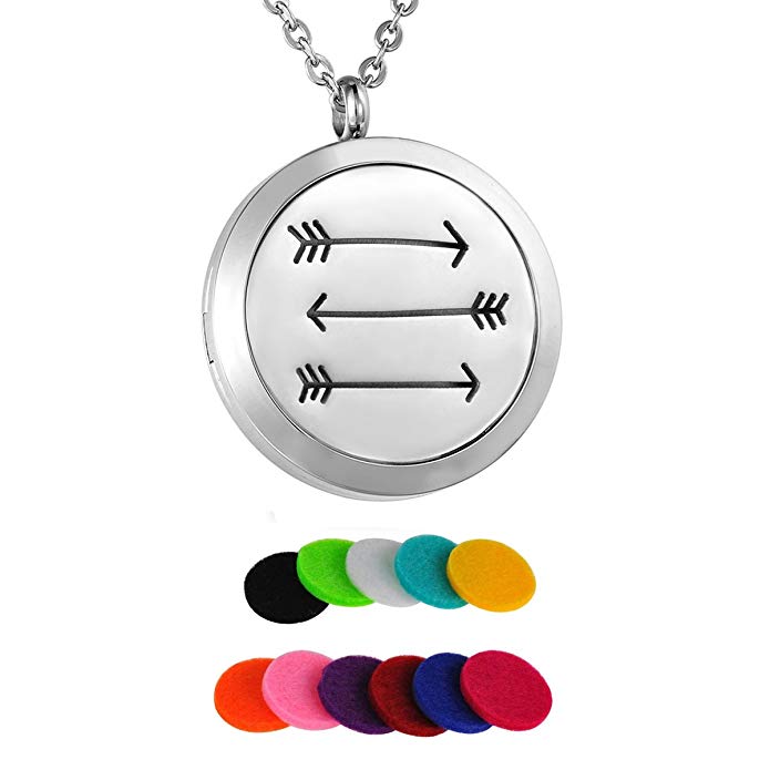 HooAMI Aromatherapy Essential Oil Diffuser Necklace - 316L Surgical Stainless Steel Pendant Locket Jewelry,12 Refill Pads