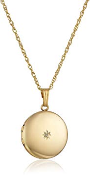 Yellow 14k Gold-Filled Polished Round with Genuine Diamond Locket Necklace, 18